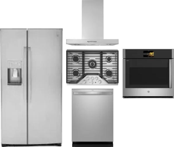 5 Piece Package Includes Refrigerator, Cooktop, Wall Oven, Hood And Dishwasher